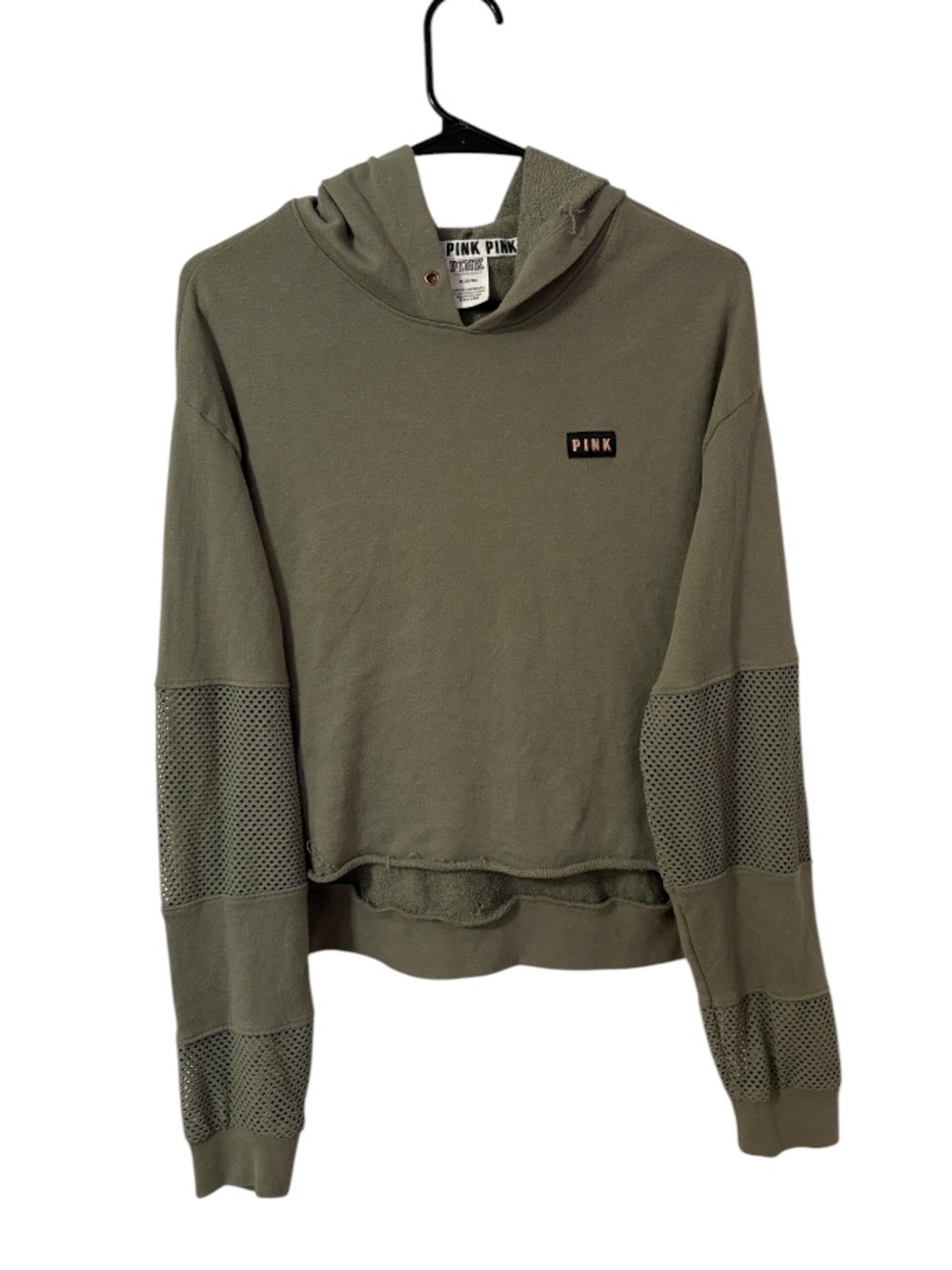 PINK Cropped Mesh Logo Athletic Hoodie